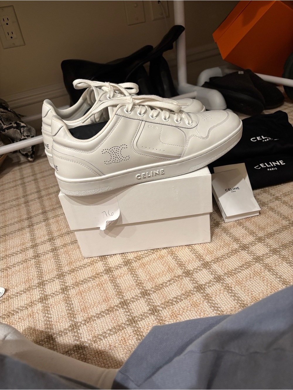 Celine Cream Leather Court Sneakers